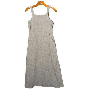 Vintage 100% Linen Gingham Overall Midi Dress Cottagecore Prairie  M